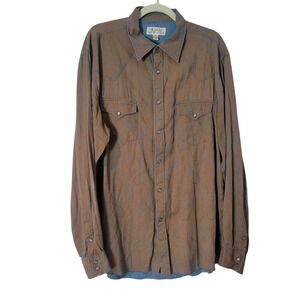 Ryan Michael Mens XL Silk Cotton Paisley Western Snap Shirt Acorn Brown Blue